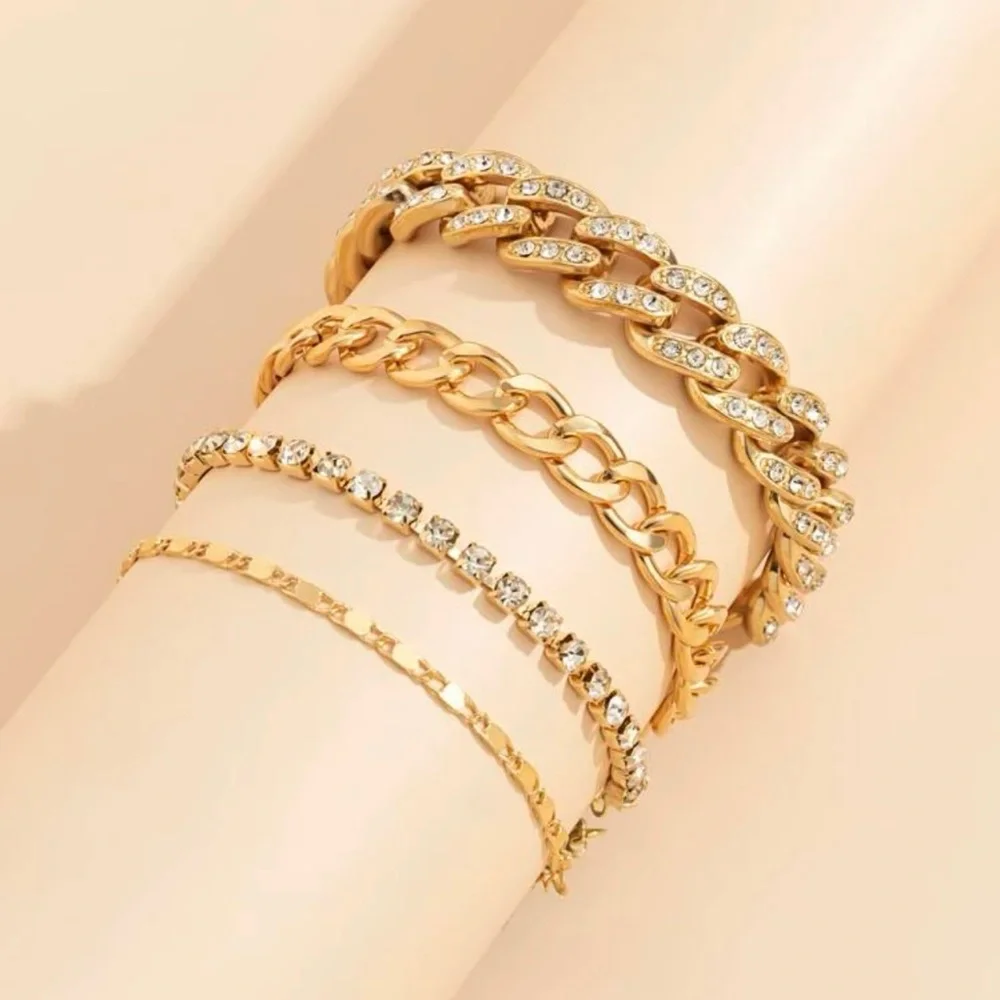 4pcs Rhinestone Decor Chain Bracelet